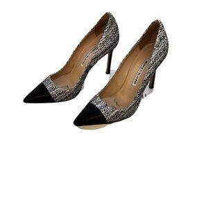 Manolo Blahnik Bipunta 105 Black/White Kid/Fabric Heel